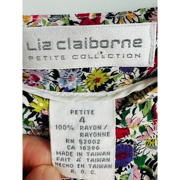 Vintage 90s Liz Claiborne Floral print Knee Length Skirt Pockets Spring - Picture 3 of 8